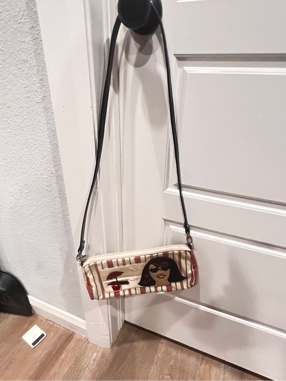 Brighton Cream and Red Striped Crossbody with Graphic Face